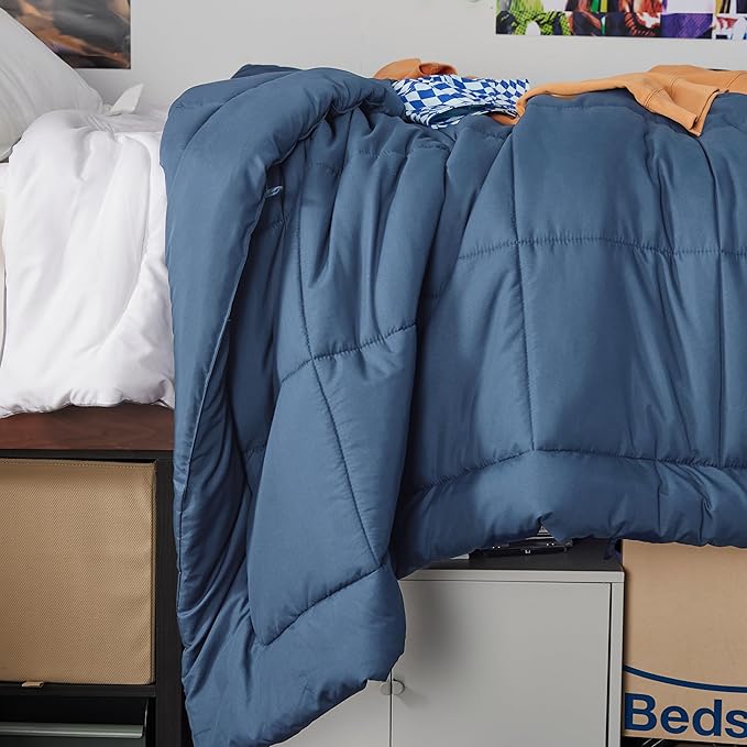 Bedsure Comforter Duvet Insert - Quilted Comforters Twin XL Size, All Season Duvet, GentleSoft Down Alternative Bedding, with 8 Tabs, Gifts for Women/Men, Dark Slate Blue, Twin XL 92 x 68 Inches