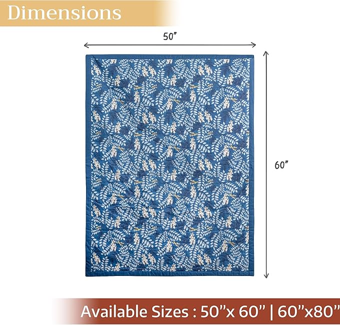 Maison d' Hermine Throw Blanket for Couch Lightweight Soft Warm Breathable Cotton Throw Blankets for Bed Girls Boys Women Men Gifts Sofa Travel Living Room Chair Bedding (50"x60", Feuillage)