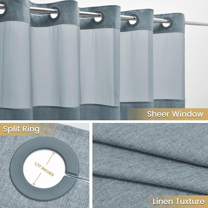 Extra Long No Hook Shower Curtain with Snap in Liner, Polyester Textured Shower Curtain with Liner Set, Waterproof Washable Hotel Style Shower Curtains for Bathroom, 71Wx86H, Blue Grey