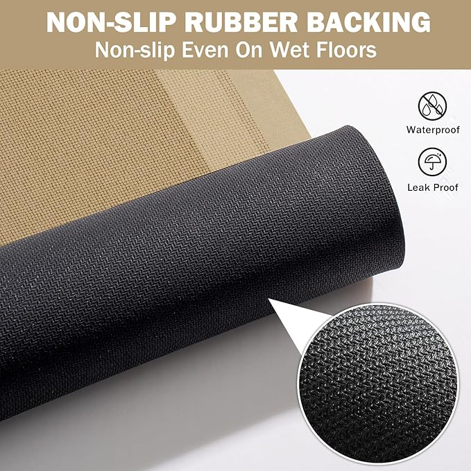 Non Slip Long Bathroom Runner Rug Bath Mat, Rubber Backing Ultra Thin Bathroom Rugs Fit Under Door Quick Dry Super Absorbent Washable Shower Mat for Bathtub Sink Floor, Brown 17"x59"