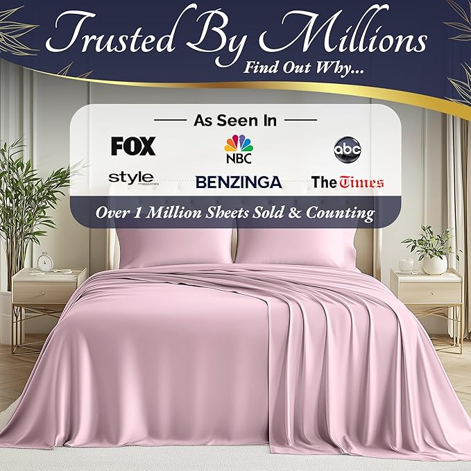 DECOLURE 100% Viscose Derived from Bamboo Sheets Twin Size 3pcs - Ultra Soft & Luxuriously Cooling, 17" Deep Pocket, Double Stitching, Perfect for Hot Sleepers - Twin Bed Sheets (Light Pink)