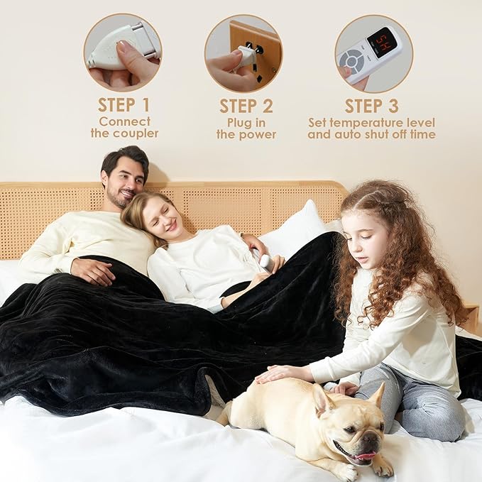 EHEYCIGA Heated Blanket Electric Blanket Queen Size - Heating Blanket with 9 Heating Levels & 10 Hours Auto Off, Soft Cozy Sherpa Washable Dual Control Blanket with Fast Heating, 84 x 90 Inches