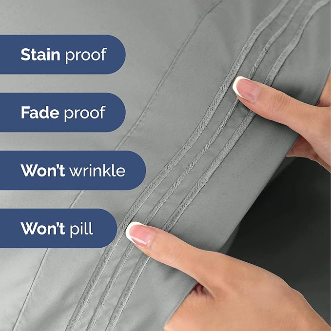 Twin Size 3 Piece Sheet Set - Extra Soft, Breathable And Cooling Sheets - Hotel Luxury Bed Sheets for Women & Men - Deep Pockets, Easy-Fit & Wrinkle-Free Sheets - Light Slate Grey Oeko-Tex Bed Sheets