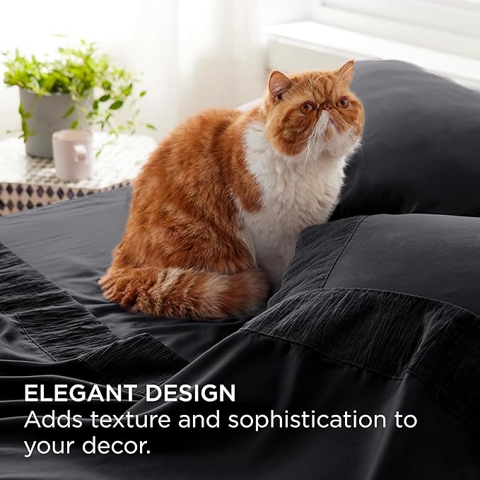 Bedsure King Size Sheets Set - 4 Pieces Soft King Sheets - Breathable & Cooling - Hotel Luxury - Easy Care Polyester Microfiber Bedding for Women, Men, Black