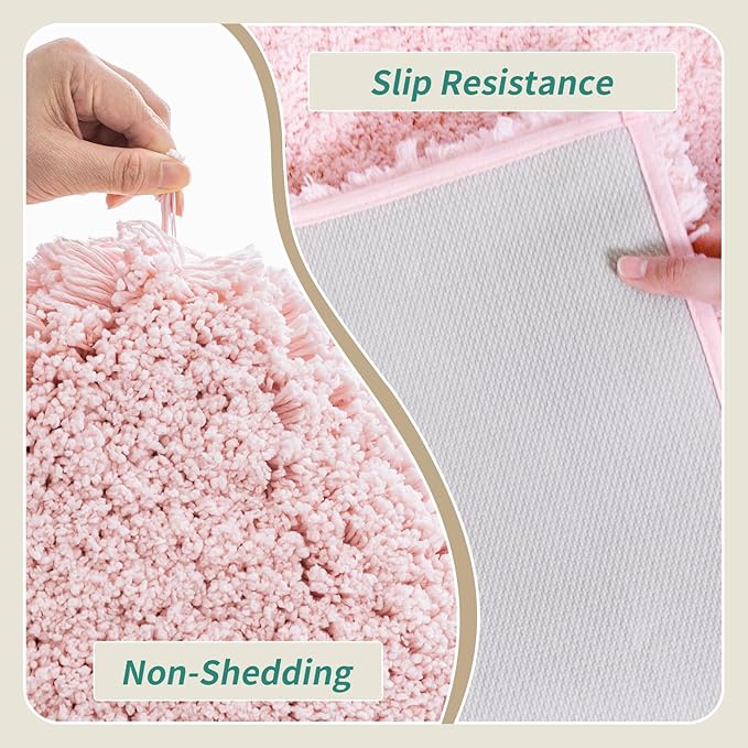 Toilet Rug 22x24 Pink Non Slip Fluffy Toilet Floor Mat U Shaped Washable Bathroom Contour Rug for Toilet Absorbent Thick Toilet Carpet