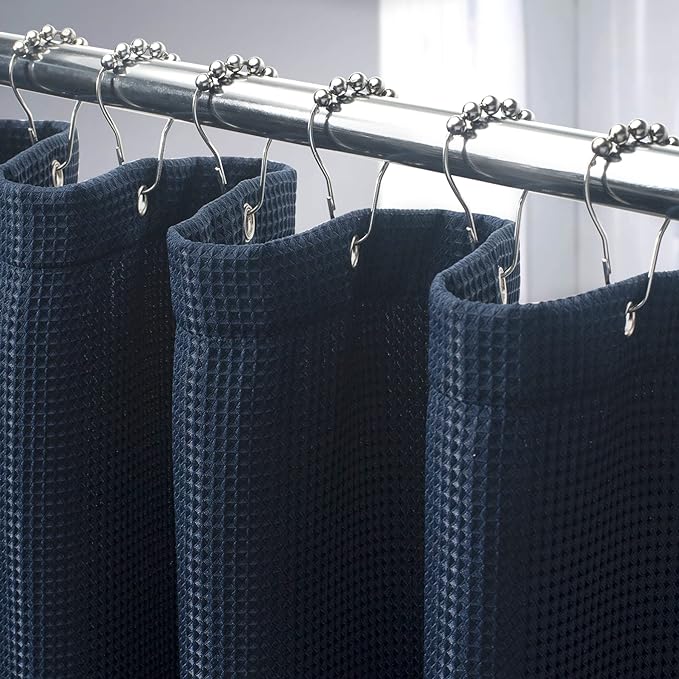 AmazerBath Waffle Shower Curtain, Navy Blue Fabric Shower Curtain with Waffle Weave, Heavy Duty Hotel Quality, 72 x 72 Inches