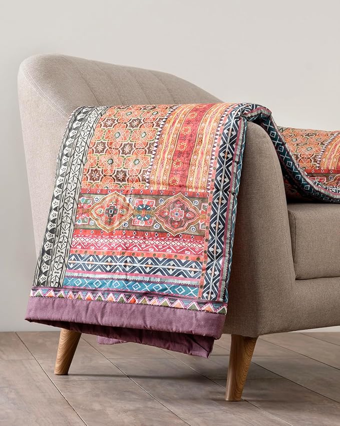 Maison d' Hermine Throw Blanket for Couch Lightweight Soft Warm Breathable Cotton Throw Blankets for Bed Girls Boys Women Men Gifts Sofa Travel Living Room Chair Bedding (60"x80", Ispahan)