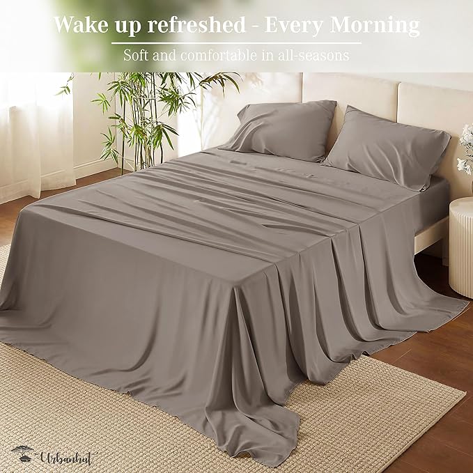 URBANHUT 1000 Thread Count Egyptian Cotton Sheets Twin Size, Long Staple Soft & Breathable, 3 Pc Bed Sheet Sets, Luxury Hotel Sateen Sheets Fits 16" Deep Pocket - Dark Grey