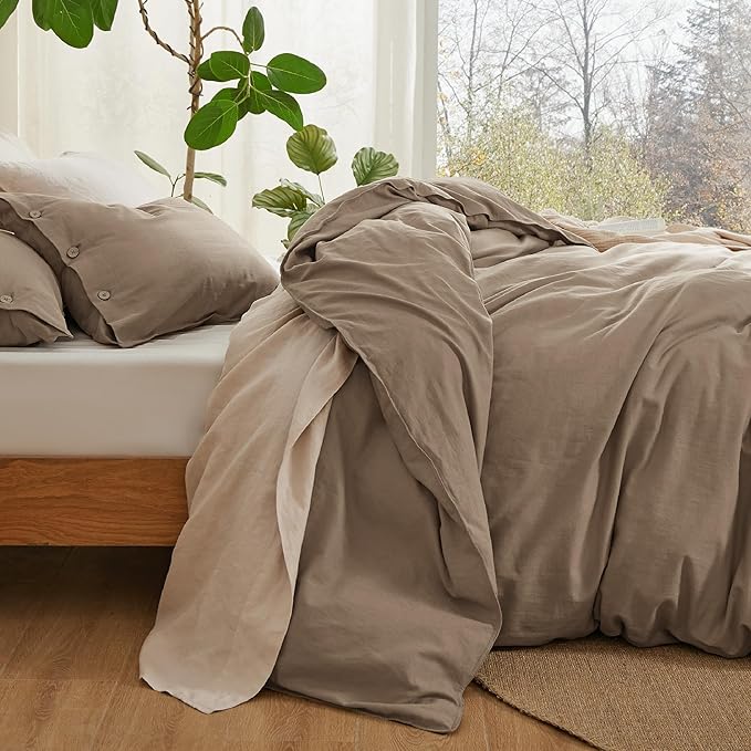 Bedsure Linen Duvet Cover King Size - Linen Cotton Blend Bedding Set, Soft & Cozy, 3 Pieces, 1 Duvet Cover 104x90 and 2 Pillowcases, Brown Color Cooling Bedding, Comforter Sold Separately