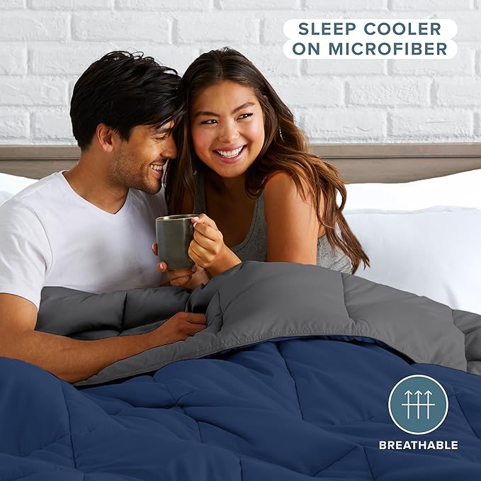 Bare Home Full Comforter - Reversible Colors - Goose Down Alternative - Ultra-Soft - Premium 1800 Series - All Season Warmth - Bedding Comforter (Full, Dark Blue/Grey)