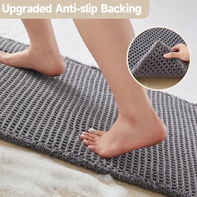 Waffle Bath Mat, Boho Bathroom Rugs Non Slip Washable Super Absorbent Quick Dry Bath Mat Farmhouse Bathroom Decor, 36"x24" Grey