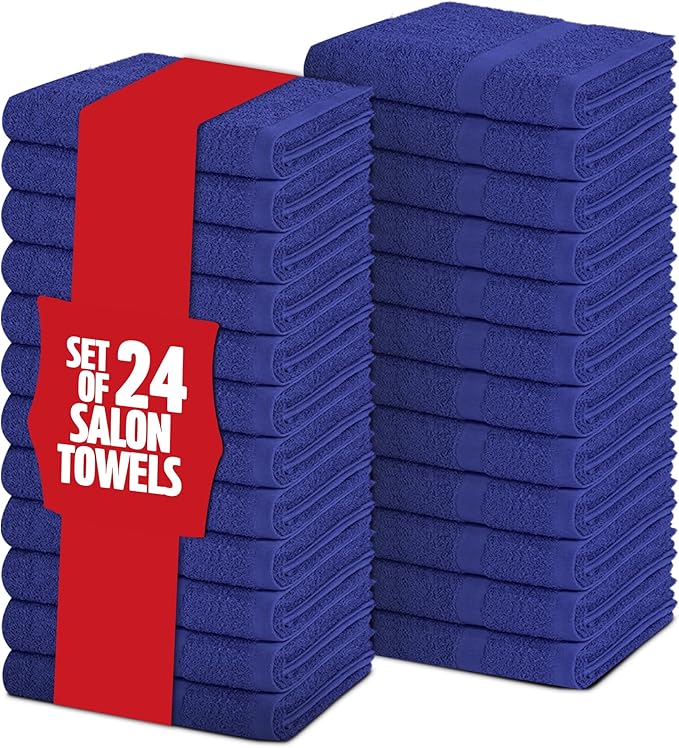 Pearl Linens Pack of 24 100% Cotton Hand Towels, Salon Towels for Spa, Gym and Bathroom Use, Hair Towels in Bulk, Soft, Absorbent, Quick Dry & Machine Washable, 16x27 inches, Light Blue