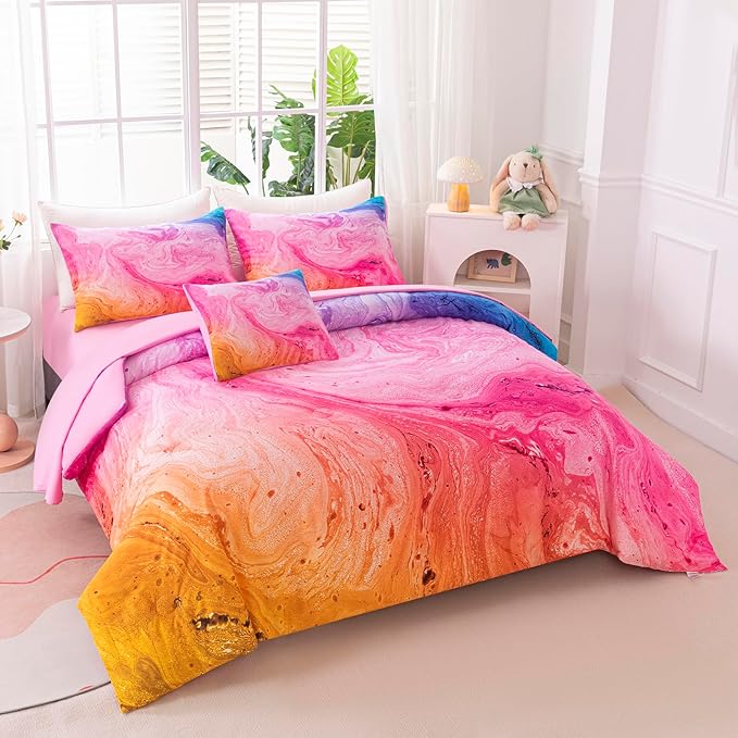 6Pcs Tie Dye Full Size Comforter Set for Girls Kids, Colorful Girls Bedding Set Full, Soft Kids Bed in A Bag (1 Comforter, 1 Flat Sheet, 1 Fitted Sheet, 1 Cushion Cover, 2 Pillowcases)