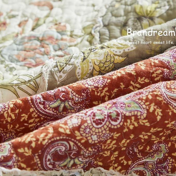 Brandream Queen Size Quilt Set Cotton Luxury Patchwork Quilts Vintage Farmhouse Quilted Comforter Set 3-Piece