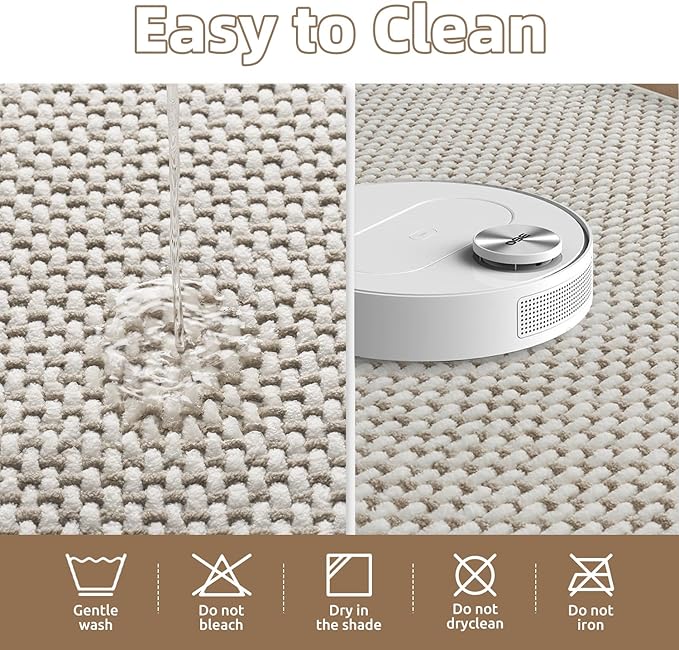 PADOOR-Bath Mat Runner-Super Absorbent Chenille Bathroom Mats-Rubber Backed Bath Mats for Bathroom Non Slip, Easy Clean Bathroom Runner Rugs Front of Bathtub,Shower Room,Sink-17×59, Beige&Cream