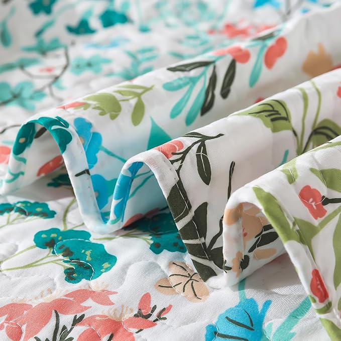 BEDIFANY King Size Quilt Bedding Set - Cotton Filling Lightweight Reversible Bedspread with Botanical Floral Pattern, Farmhouse Bed Coverlet for All Seasons, 3-Piece Set (98x106 Inches)