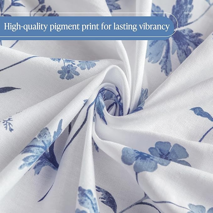 Martha Stewart Martha's Garden Shower Curtain Botanical Floral Print Cotton Shower Curtain for Bathroom, Spa Quality Modern Shower Curtains Standard Size, 72x84 Blue