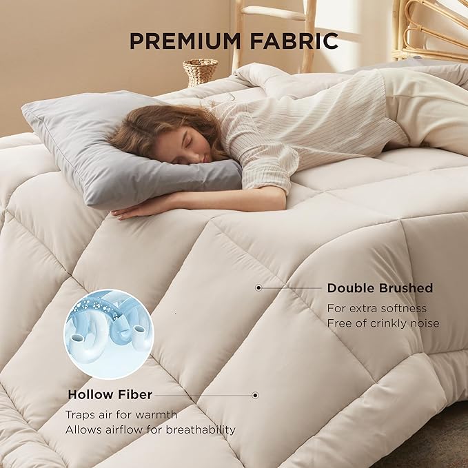 Bedsure Comforter Duvet Insert - Quilted Comforters Full Size, All Season Duvet, GentleSoft Down Alternative Bedding, with 8 Tabs, Gifts for Women/Men, Linen, Full 86 x 82 Inches