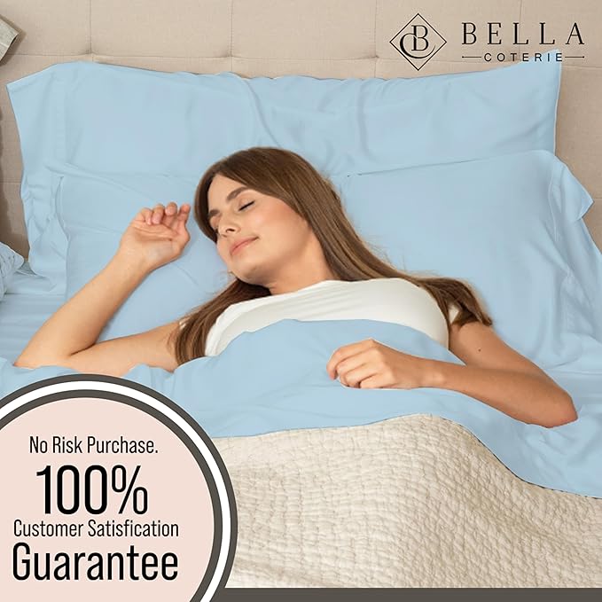 Bella Coterie Luxury Bamboo Viscose Queen Size Sheet Set | 100% Organically Grown | Ultra Soft | Cooling for Hot Sleepers | 18" Deep Pocket [Coastal Blue]