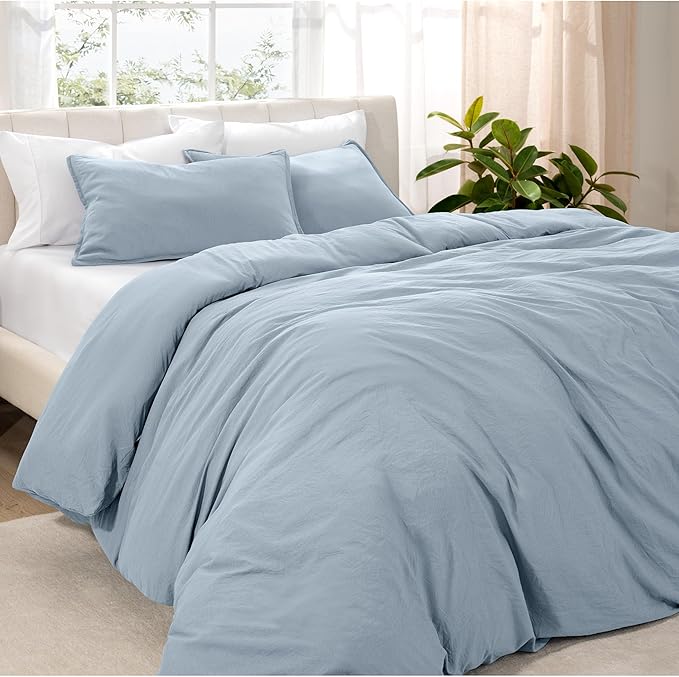 Bare Home Microfiber Duvet Cover Set - Ultra Soft Washed Microfiber - King/California King - Linen-Like Look - Easy Care - Breathable Fabric - Our Softest Duvet Cover Set (King/Cal King, Dusty Blue)