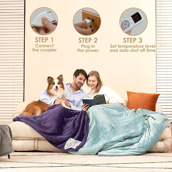 EHEYCIGA Heated Blanket King Size - 9 Heating Levels, 10 Hour Auto Off, Soft Cozy Sherpa Washable Dual Control Blanket, 90 x 100 Inches