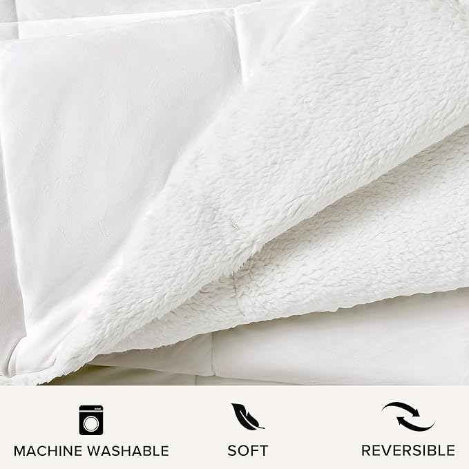 UGG Blissful Comforter Set with 2 Pillow Shams Reversible White Comforter Plush Fluffy Warm Bed Set Premium Hypoallergenic Down Alternative Bedding Breathable, King/California King, White Snow