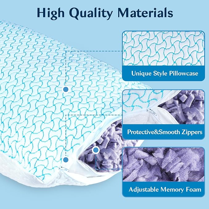 SUPA MODERN Shredded Memory Foam Pillows for Sleeping Queen Size Set of 1 Pack,Adjustable Cooling Bed Pillow for Side Back and Stomach Sleepers with Breathable Washable Cover