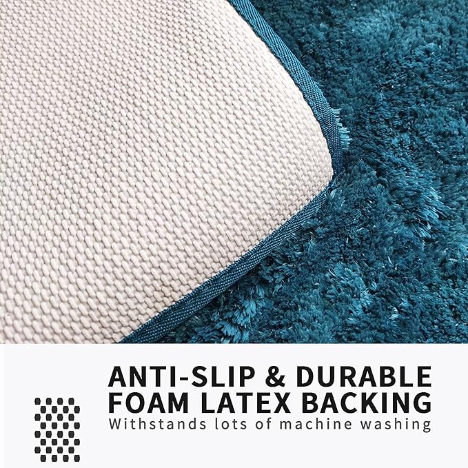 FIFU Bathroom Rugs 17" W x 24" L, Bath Mat for Bathroom, Bedroom, Laundry Room & Kitchen, Non-Slip Rubber Latex Backing, Extra Soft and Absorbent Microfiber Carpet, Machine Washable Rug, Peacock Blue