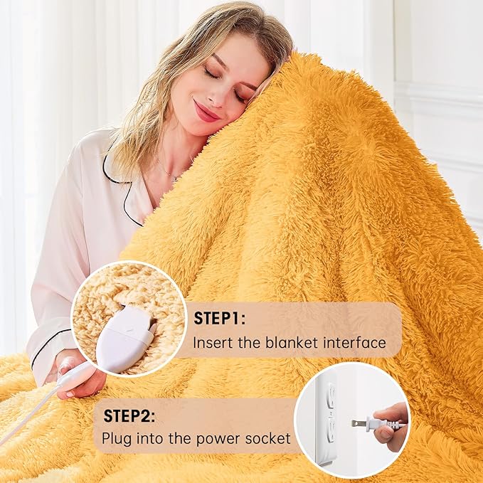 Heated Electric Blanket Twin–Faux Fur with Soft Thick Sherpa,Warm Winter Birthday Gifts for Women Grandma，10 Heat Settings,5 Time Settings with Fast Heating, 62x84, Beige