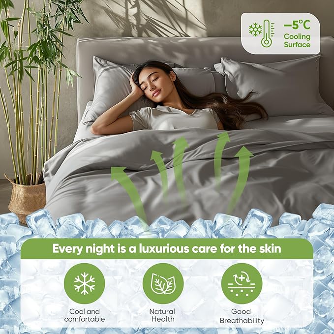 TWK Luxury Sheet Set, Genuine 100% Viscose Derived from Bamboo, Cooling & Breathable, Silky Soft, Bedding Sheets & Pillowcases (Gray, California King)