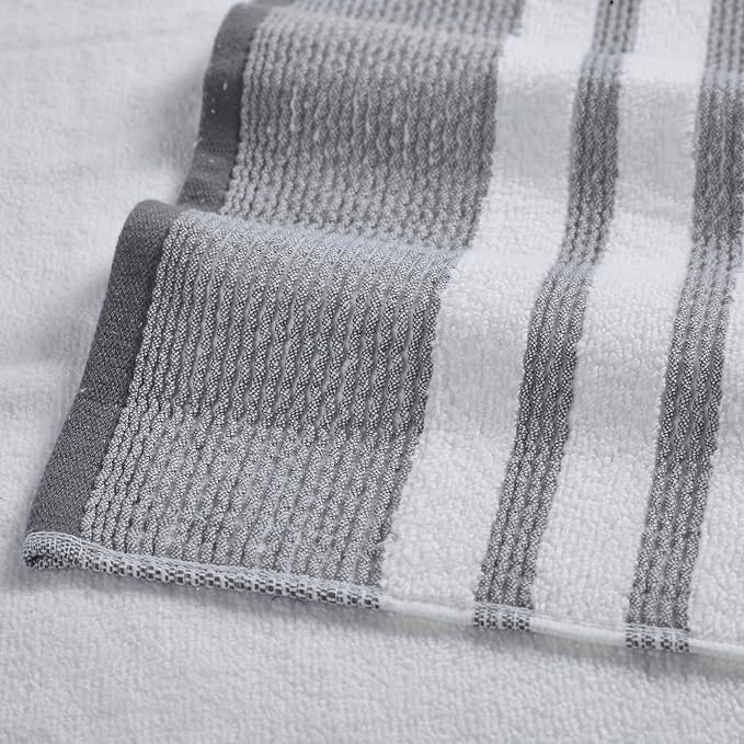 Modern Threads 6 Piece Set, 2 Bath Towels, 2 Hand Towels, 2 Washcloths, Quick Dry White/Contrast Reinhart Coal