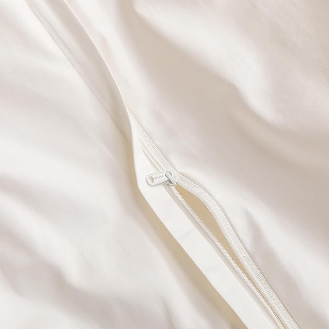 MooMee Duvet Cover Set 100% Extra Long Staple Cotton 600 Thread Count Silky Sateen Smooth Luxury Soft Breathable Durable Hotel Quality Bedding, 3 Pieces (Creamy White, King 104"x90")