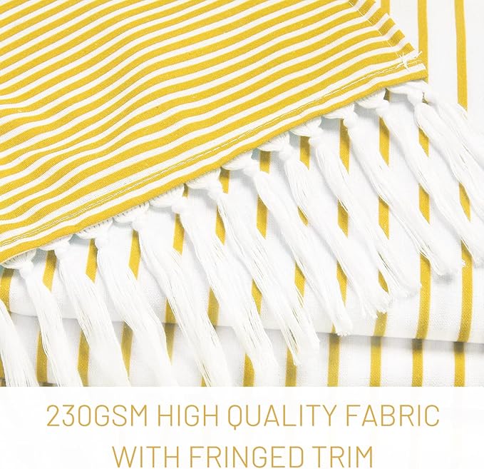 Awellife Boho Yellow Shower Curtain for Bathroom Farmhouse Cotton Stripe Tassel Shower Curtain Natural Texture 72" L x 48" W