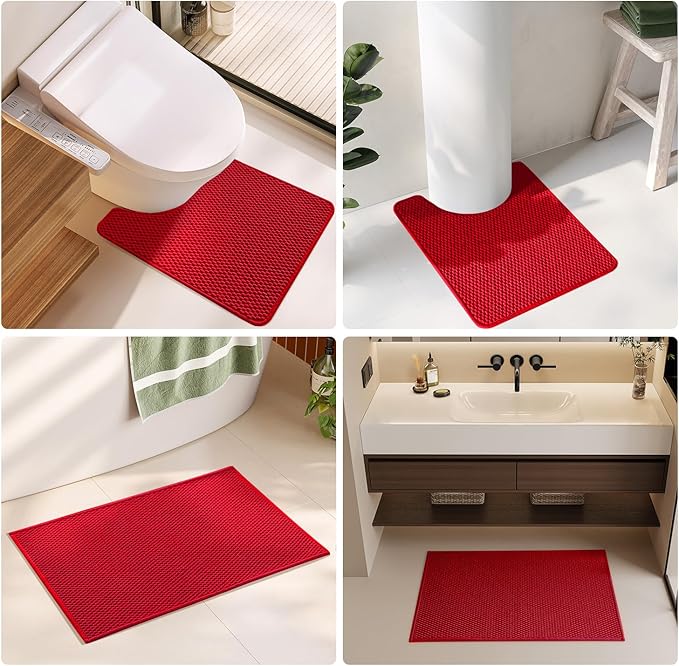 Christmas Bathroom Runner Rug, Long Bath Mat Washable Thin Quick Dry Low Pile Bathroom Runner Rugs 24 x 60 Non Slip, Red 24"x60"