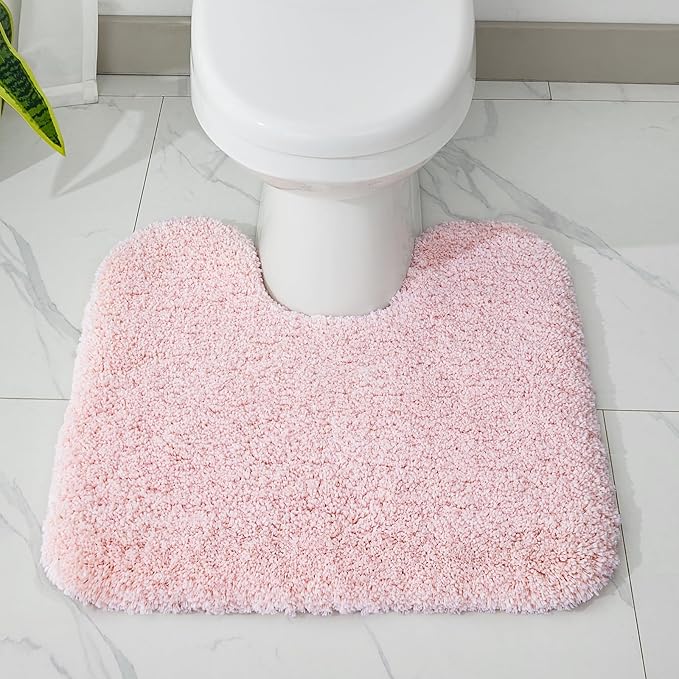 Toilet Rug 22x24 Pink Non Slip Fluffy Toilet Floor Mat U Shaped Washable Bathroom Contour Rug for Toilet Absorbent Thick Toilet Carpet