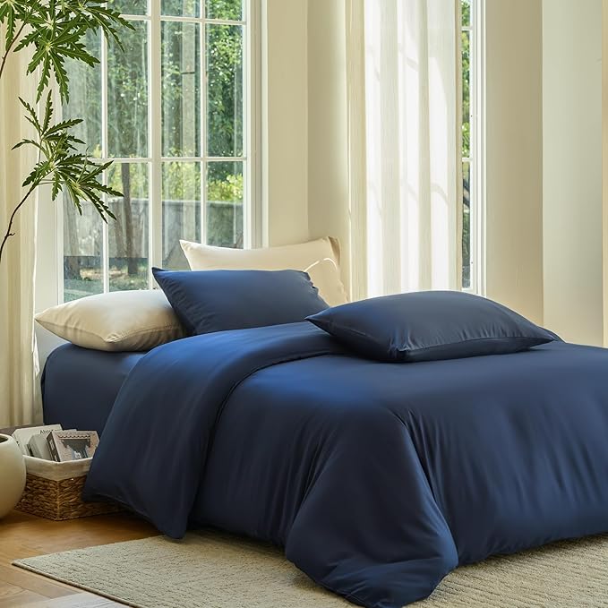 DOZ Duvet Cover Set, 100% Viscose derived from Bamboo, Organically Grown, Buttery Soft, Cooling Duvet Covers, High GSM, 1 Duvet Cover and 2 Pillowcases, 90"x90" (Sapphire, Full/Queen)
