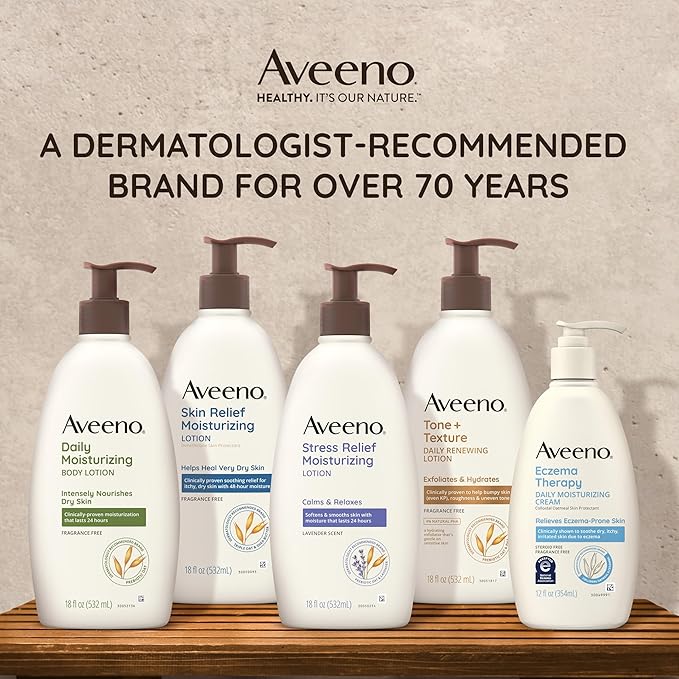 Aveeno Tone + Texture Daily Renewing Body Lotion with Prebiotic Oat Hydrates & Smooths Dry, Rough, Bumpy Skin Even KP, Fragrance-Free, 18 fl. Oz