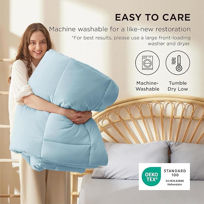 Bedsure Comforter Duvet Insert - Quilted Comforters Twin XL Size, All Season Duvet, GentleSoft Down Alternative Bedding, with 8 Tabs, Gifts for Women/Men, Light Spa Blue, Twin XL 92 x 68 Inches