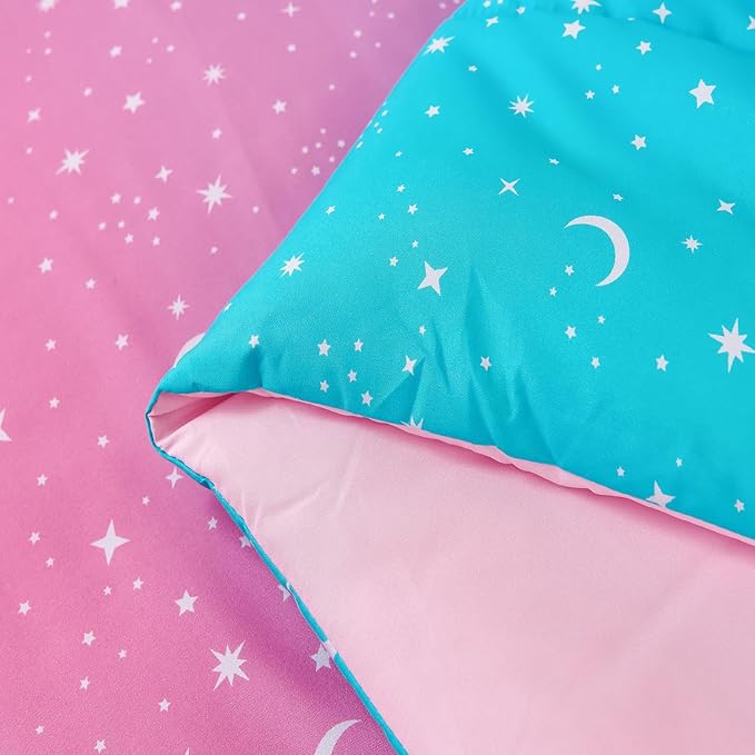 URBONUR 6 Pcs Gradient Glitter Comforter Set for Girls Full Size Colorful Rainbow Bedding Soft Lightweight Microfiber All Season Kids Bed Sets (Pink Blue)