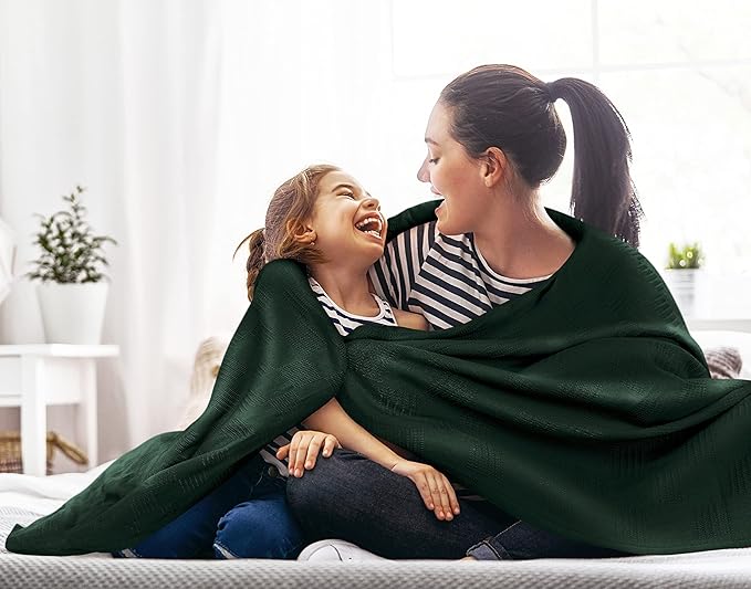 Utopia Bedding Forest Green 100% Cotton Blanket [King Size - 90x108 Inch] 350GSM Lightweight, Soft and Breathable Thermal Blanket for All Seasons