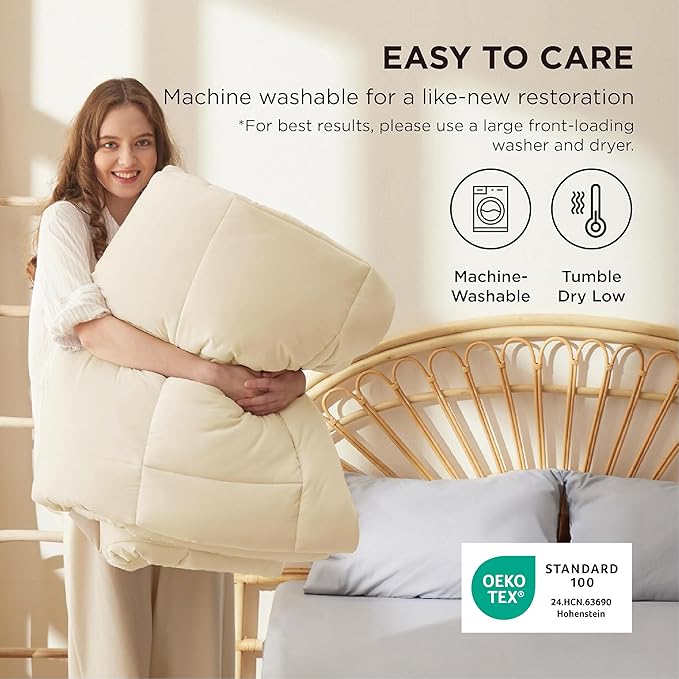 Bedsure Comforter Duvet Insert - Quilted Comforters Twin XL Size, All Season Duvet, Down Alternative Bedding Comforter with 8 Tabs,Gifts for Women/Men,Cream,Twin XL 92 x 68 Inches