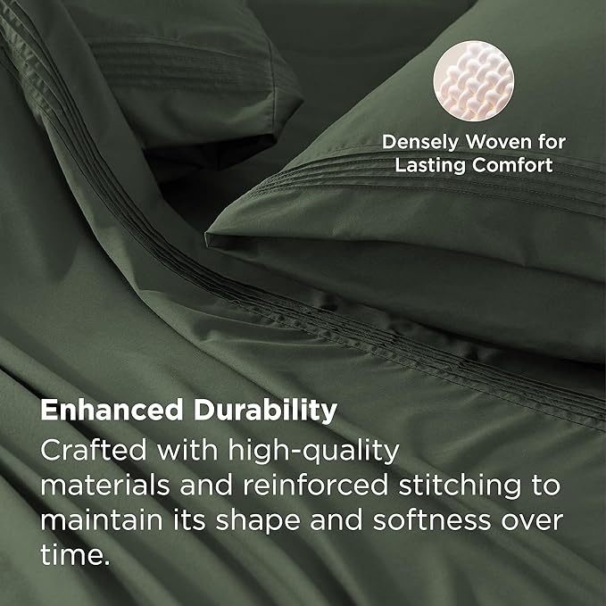 Bedsure Deep Pocket Full Size Bed Sheets Set - Fits Mattresses Up to 21 Inches Thick - 4 Piece GentleSoft Bed Sheets, Moisture Wicking, Cooling Bedsheet & Pillowcases, Easy & Secure Fit, Olive Green