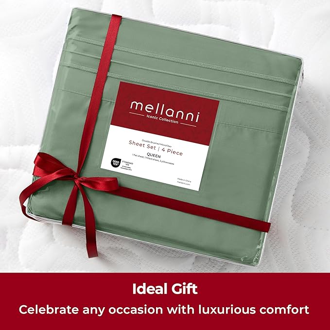 Mellanni Extra Deep California King Sheets - 4 PC Iconic Collection Bedding - Hotel Luxury, Ultra Soft, Cooling Bed Sheets - Wrinkle, Fade, Stain Resistant (Cal King, Sage)