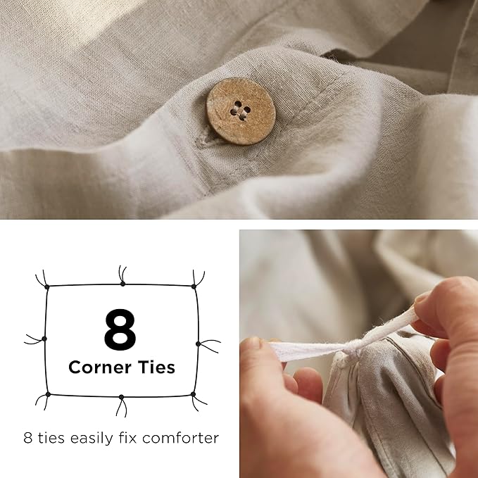 Bedsure Linen Duvet Cover King Size - Linen Cotton Blend Bedding Set, Soft & Cozy, 3 Pieces, 1 Duvet Cover 104x90 Inches and 2 Pillowcases, Natural Color Cooling Bedding, Comforter Sold Separately