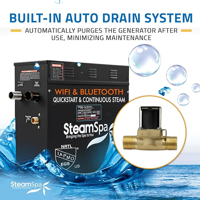 SteamSpa Steam System 7.5kW Steam Shower Generator with Bluetooth Wifi, Quickstart Continous Steam, Advanced Touch Pad Screen, Chroma Lights, Drain Pan and Auto Drain Oil Rubbed Bronze RVBS750ORB-A