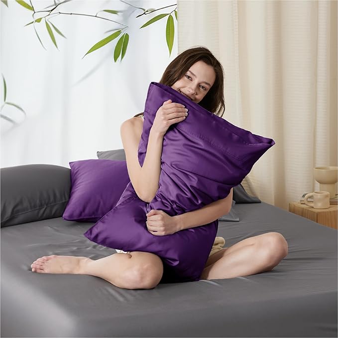 Bedsure Pillow Cases Queen, Cooling Pillow Cases, Rayon Derived from Bamboo Plum Pillowcases Queen Size Set of 2, Silky Soft & Breathable Bedding Pillow Covers with Envelope Closure, 20x30 Inches