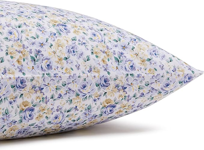 Amazon Basics Lightweight Super Soft Easy Care Microfiber 4 Piece Bed Sheet Set With 14-inch Deep Pockets, Full, Blue Floral,Printed