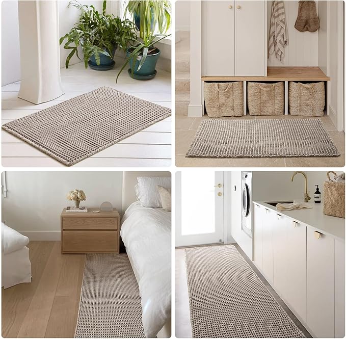 Waffle Bath Mat, Boho Bathroom Rugs Non Slip Washable Super Absorbent Quick Dry Bath Mat Farmhouse Bathroom Decor, 36"x24" Light Grey