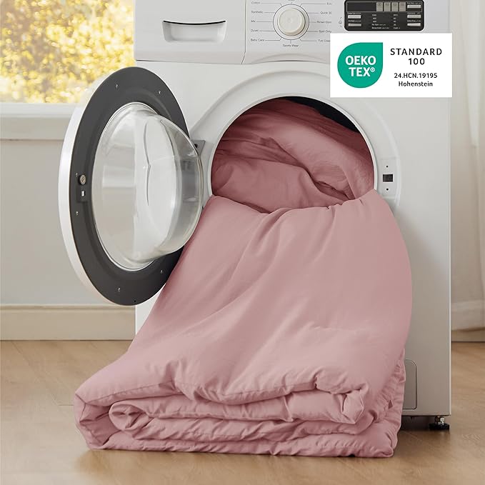 Bedsure California King Size Comforter Set, Pink Soft Prewashed Bedding for All Seasons, 3 Pieces GentleSoft™ Down Alternative Bed Set, 1 Lightweight Comforter (104"x96") and 2 Pillowcases (20"x36")