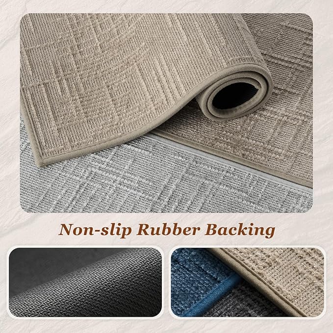 AMOAMI Bath Mat Non Slip Super Absorbent Quick Dry Bath Mats for Bathroom Floor Rubber Backing Washable Bathroom Rugs Modern Woven Jacquard Mat, Beside Tub Bath Rugs, 2' x 6', Brown